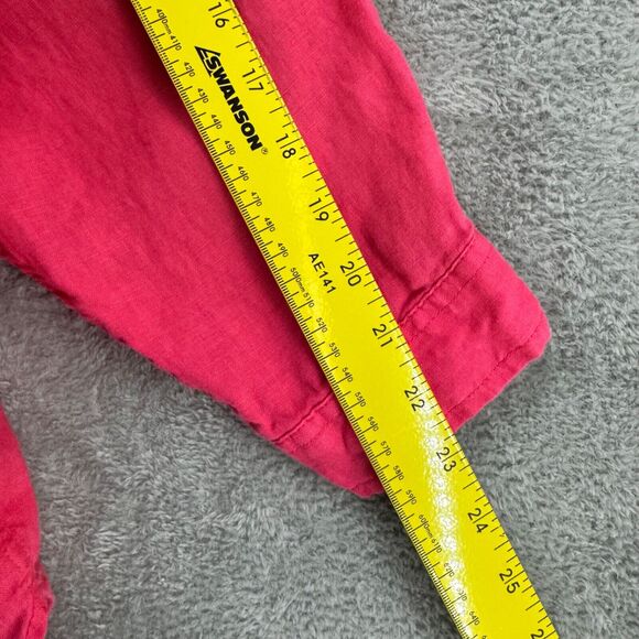 Lands End Shirt Women 2X Orange Linen Button Up Collared Roll Tab Long Sleeve - Picture 12 of 15